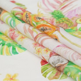 Avocado, Pineapples, Papaya and Coconuts Printed Ivory Linen Woven Avocado, Pineapples, Papaya and Coconuts Printed Ivory Linen Woven