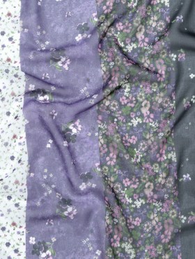 Italian Plum and Grass Green Striped Floral Polyester Chiffon Italian Plum and Grass Green Striped Floral Polyester Chiffon