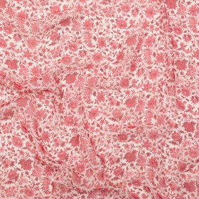 Italian Cranberry and Bright White Floral Crinkled Polyester Chiffon Italian Cranberry and Bright White Floral Crinkled Polyester Chiffon