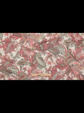 Italian Silver Green, Moon Mist and Vibrant Red Paisley Polyester Georgette Italian Silver Green, Moon Mist and Vibrant Red Paisley Polyester Georgette