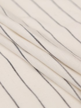 Stretch Linen – Metallic Silver and Black Stripes on White – Lindasol Collection Stretch Linen – Metallic Silver and Black Stripes on White – Lindasol Collection