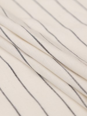 Stretch Linen – Metallic Silver and Black Stripes on White – Lindasol Collection Stretch Linen – Metallic Silver and Black Stripes on White – Lindasol Collection