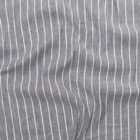Stretch Linen – Metallic Silver and White Stripes on Indigo – Lindasol Collection Stretch Linen – Metallic Silver and White Stripes on Indigo – Lindasol Collection