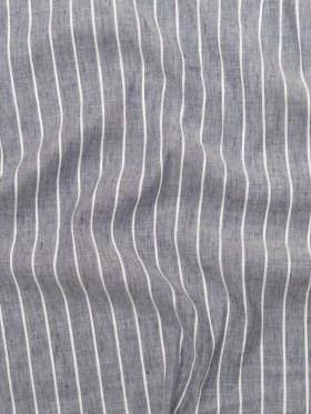 Stretch Linen – Metallic Silver and White Stripes on Indigo – Lindasol Collection Stretch Linen – Metallic Silver and White Stripes on Indigo – Lindasol Collection