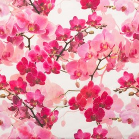 Tilted Pink Orchid and White Alyssum Printed Linen Woven Tilted Pink Orchid and White Alyssum Printed Linen Woven