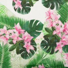 Pesto Palms and Pink Lilies Printed Linen Woven Pesto Palms and Pink Lilies Printed Linen Woven