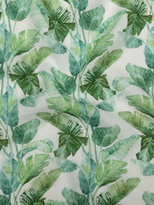 Green Banana and Palm Leaves Printed Ivory Linen Woven Green Banana and Palm Leaves Printed Ivory Linen Woven