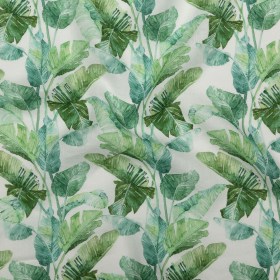 Green Banana and Palm Leaves Printed Ivory Linen Woven Green Banana and Palm Leaves Printed Ivory Linen Woven