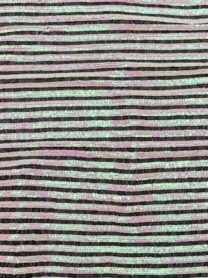 Netting with Baby Sequins – Flamingo Pink and Green Iridescent Stripes on White Netting with Baby Sequins – Flamingo Pink and Green Iridescent Stripes on White