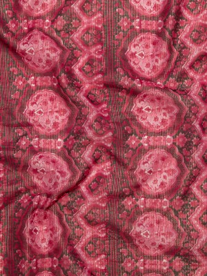 Cardinal Red Damask Cotton Voile with Metallic Gold Stripes Cardinal Red Damask Cotton Voile with Metallic Gold Stripes