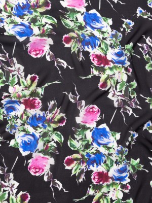 Milly Italian Black, Ibis Rose and Princess Blue Floral Silk Georgette Milly Italian Black, Ibis Rose and Princess Blue Floral Silk Georgette