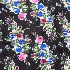 Milly Italian Black, Ibis Rose and Princess Blue Floral Silk Georgette Milly Italian Black, Ibis Rose and Princess Blue Floral Silk Georgette