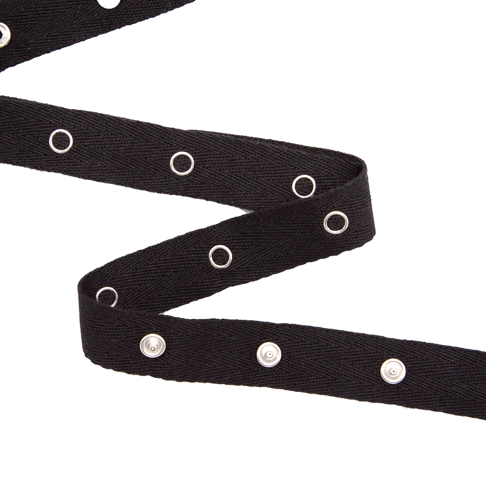 Dritz Black Twill Tape with Silver Snaps - 17.5" (44.5cm)