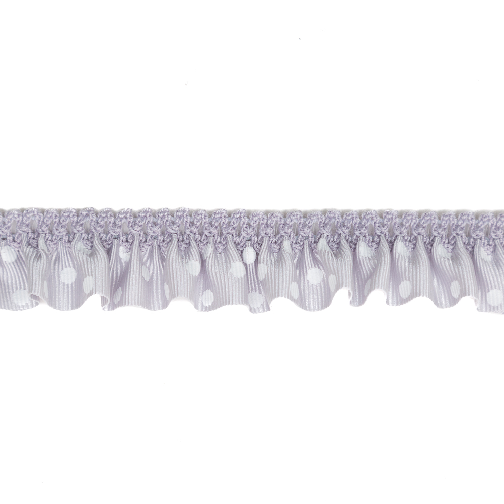European Gray and White Polka Dot Ruffled Stretch Grosgrain .875"