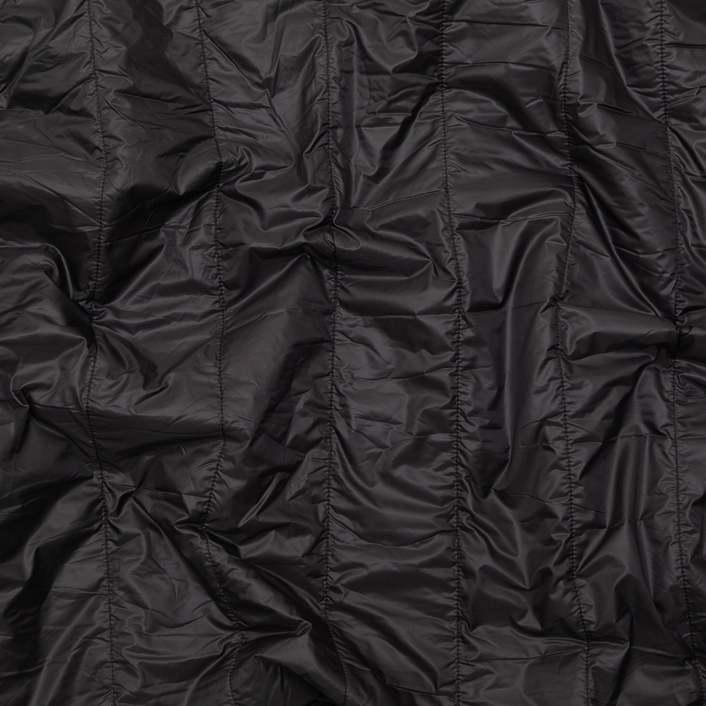 Black Rectangular Ribs Quilted Coating with Knit Backing Black Rectangular Ribs Quilted Coating with Knit Backing