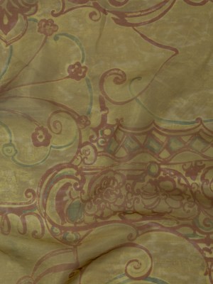 Rich Metallic Gold and Merlot Scroll Printed Organza Lame Rich Metallic Gold and Merlot Scroll Printed Organza Lame