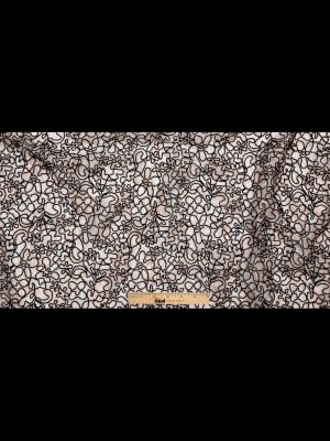 Peach Floral Chantilly Lace with Black Abstract Cording Peach Floral Chantilly Lace with Black Abstract Cording