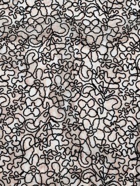 Peach Floral Chantilly Lace with Black Abstract Cording Peach Floral Chantilly Lace with Black Abstract Cording