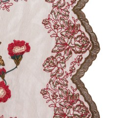 Italian Red, Gold and Green Metallic Floral Embroidery on Brown Tulle with Finished Edges Italian Red, Gold and Green Metallic Floral Embroidery on Brown Tulle with Finished Edges