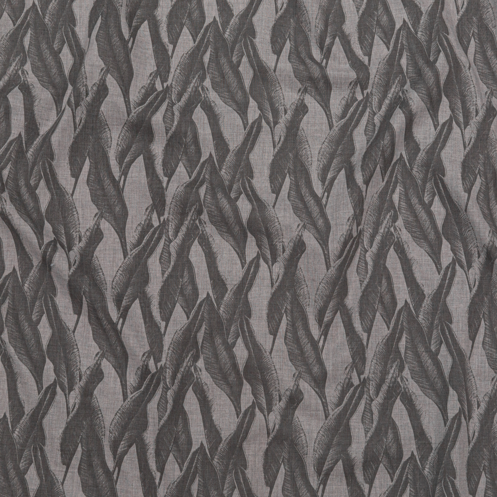 Organic Cotton Shirting - Heathered Vapor and Granite Gray Leaves