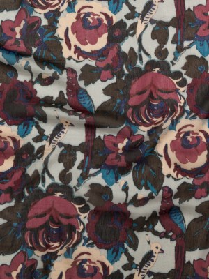 Famous NYC Designer Moonstruck, Poseidon and Sailor Blue Birds and Florals Blended Silk Georgette Famous NYC Designer Moonstruck, Poseidon and Sailor Blue Birds and Florals Blended Silk Georgette