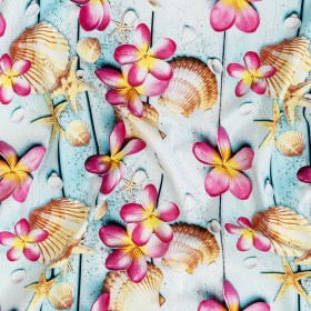 Compression Swimwear Tricot, UV Protective with Aloe Vera Microcapsules – Shells on an Aqua Boardwalk – Caye Collection Compression Swimwear Tricot, UV Protective with Aloe Vera Microcapsules – Shells on an Aqua Boardwalk – Caye Collection