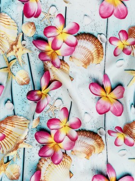 Compression Swimwear Tricot, UV Protective with Aloe Vera Microcapsules – Shells on an Aqua Boardwalk – Caye Collection Compression Swimwear Tricot, UV Protective with Aloe Vera Microcapsules – Shells on an Aqua Boardwalk – Caye Collection