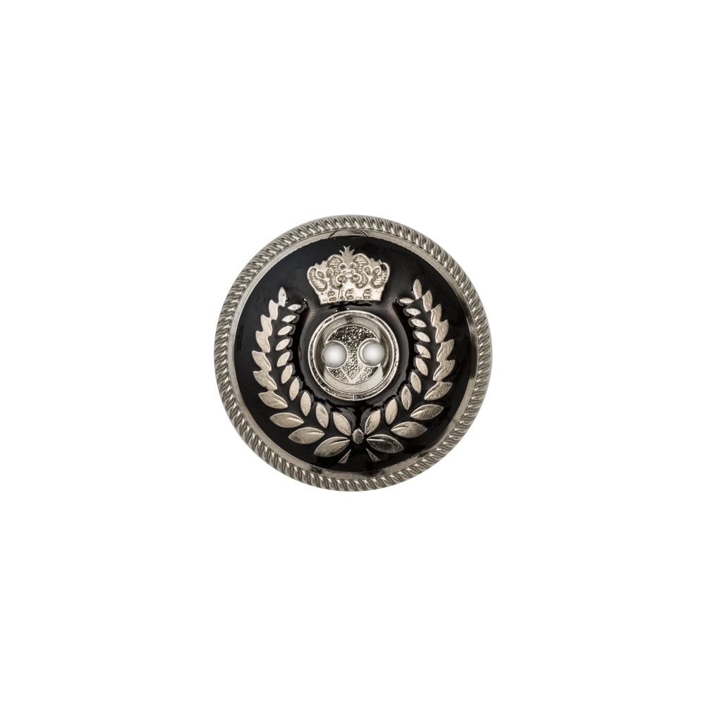 Italian Silver and Black 2-Hole Crest Button – 24L/15mm Italian Silver and Black 2-Hole Crest Button – 24L/15mm