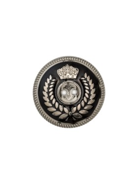 Italian Silver and Black 2-Hole Crest Button – 24L/15mm Italian Silver and Black 2-Hole Crest Button – 24L/15mm