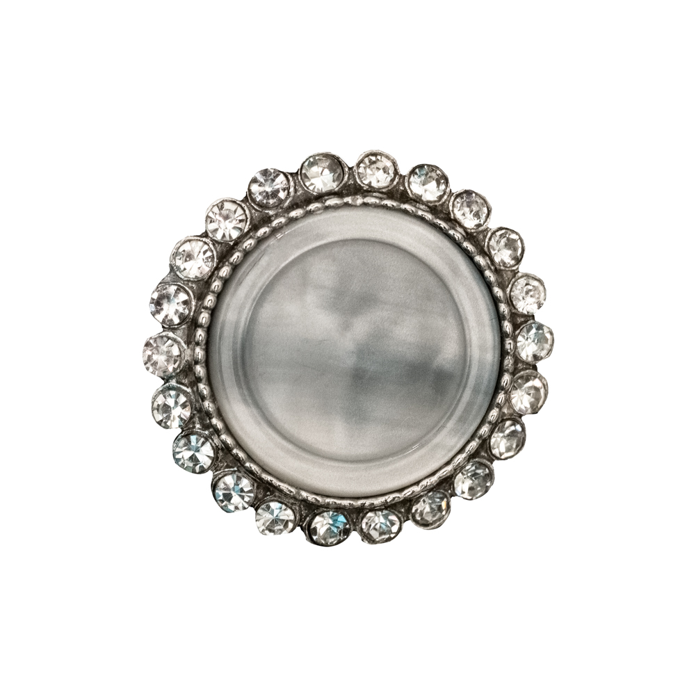 Italian Silver Metal, Crystal Rhinestones and Rabbit Shell Shank Button – 36L/23mm Italian Silver Metal, Crystal Rhinestones and Rabbit Shell Shank Button – 36L/23mm