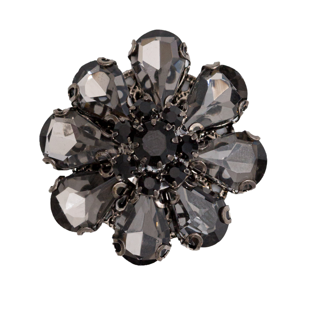Italian Black and Gunmetal Floral Rhinestone Button – 48L/30.5mm Italian Black and Gunmetal Floral Rhinestone Button – 48L/30.5mm
