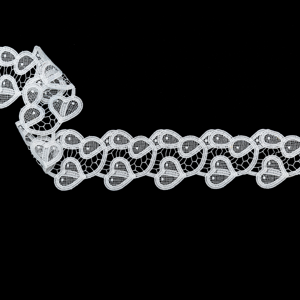 Italian Bright White Swirling Hearts Venise Lace Trim – 2.625″ Italian Bright White Swirling Hearts Venise Lace Trim – 2.625″