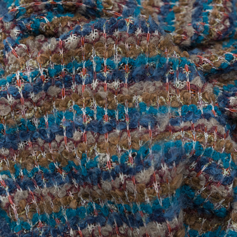 Turquoise, Golden Olive and Coral Striped Blended Wool Knit