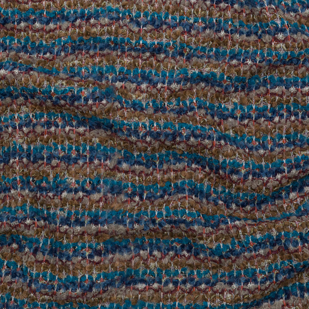 Turquoise, Golden Olive and Coral Striped Blended Wool Knit Turquoise, Golden Olive and Coral Striped Blended Wool Knit