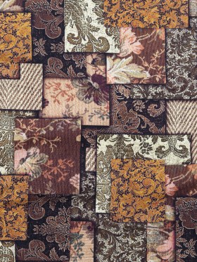 French Roast, Winter Twig and Castle Wall Patchwork Floral and Lace Printed Stretch Cotton Twill French Roast, Winter Twig and Castle Wall Patchwork Floral and Lace Printed Stretch Cotton Twill