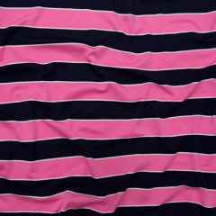 Wild Orchid and Evening Blue Awning Striped Polyester Jersey Wild Orchid and Evening Blue Awning Striped Polyester Jersey