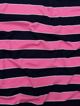 Wild Orchid and Evening Blue Awning Striped Polyester Jersey Wild Orchid and Evening Blue Awning Striped Polyester Jersey