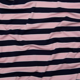 Cameo Pink and Evening Blue Awning Striped Polyester Jersey Cameo Pink and Evening Blue Awning Striped Polyester Jersey