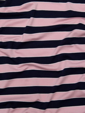 Cameo Pink and Evening Blue Awning Striped Polyester Jersey Cameo Pink and Evening Blue Awning Striped Polyester Jersey