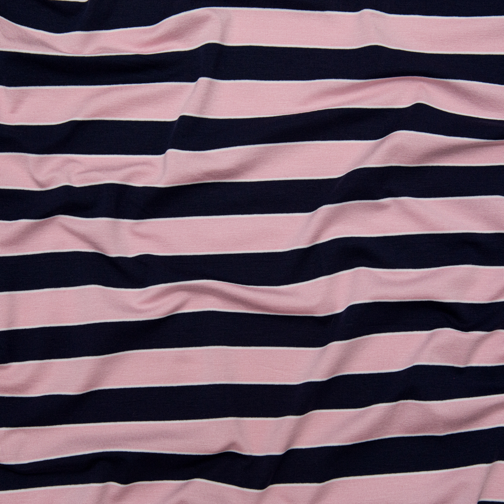 Cameo Pink and Evening Blue Awning Striped Polyester Jersey Cameo Pink and Evening Blue Awning Striped Polyester Jersey