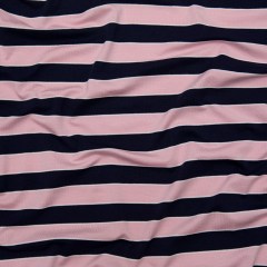 Cameo Pink and Evening Blue Awning Striped Polyester Jersey Cameo Pink and Evening Blue Awning Striped Polyester Jersey