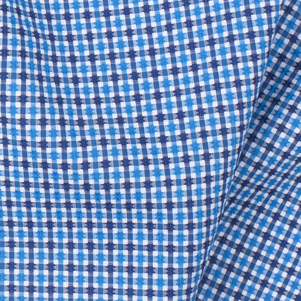 Premium Blue, Black and White Geometric Cotton Dobby Shirting