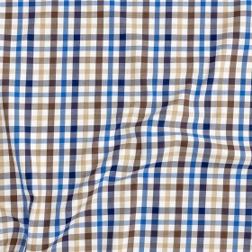 Premium Blue, Brown and Beige Plaid Twill Cotton Shirting Premium Blue, Brown and Beige Plaid Twill Cotton Shirting