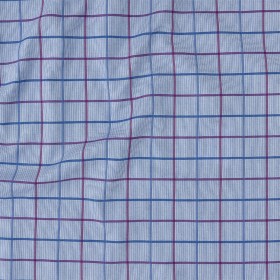 Premium Medium Blue, Maroon and Meadow Violet Tattersall Checkered and Pinstripes Cotton Shirting Premium Medium Blue, Maroon and Meadow Violet Tattersall Checkered and Pinstripes Cotton Shirting