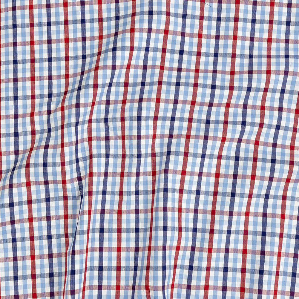 Premium Tomato Puree, White and Blue Medium Tattersall Checkered Cotton Shirting Premium Tomato Puree, White and Blue Medium Tattersall Checkered Cotton Shirting