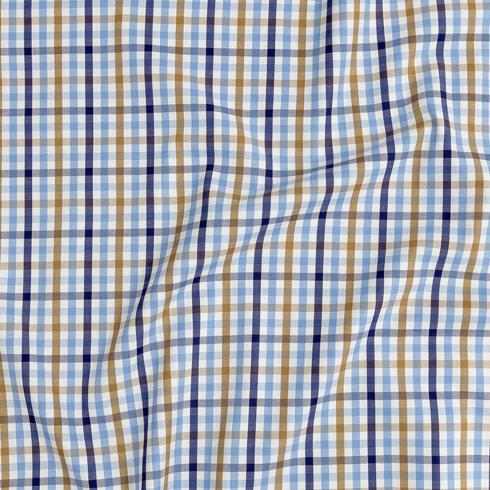 Premium Blue and Cafe au Lait Medium Tattersall Checkered Cotton Shirting Premium Blue and Cafe au Lait Medium Tattersall Checkered Cotton Shirting