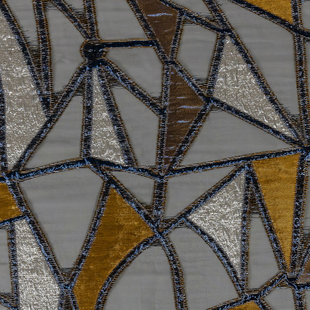 Metallic Gold, Neon Navy and Ice Flow Geometric Burnout Luxury Brocade Metallic Gold, Neon Navy and Ice Flow Geometric Burnout Luxury Brocade