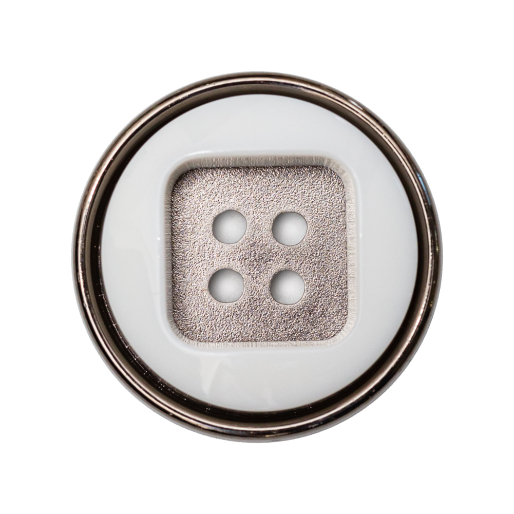 Italian White and Gunmetal 4-Hole 2-Piece Button – 44L/28mm Italian White and Gunmetal 4-Hole 2-Piece Button – 44L/28mm