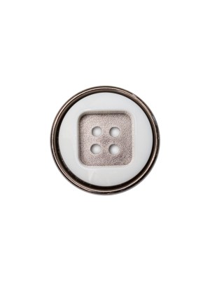 Italian White and Gunmetal 4-Hole 2-Piece Button – 24L/15mm Italian White and Gunmetal 4-Hole 2-Piece Button – 24L/15mm