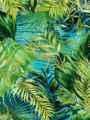 Mood Exclusive Italian Green and Blue Ferns and Foliage Digitally Printed Silk Chiffon Mood Exclusive Italian Green and Blue Ferns and Foliage Digitally Printed Silk Chiffon